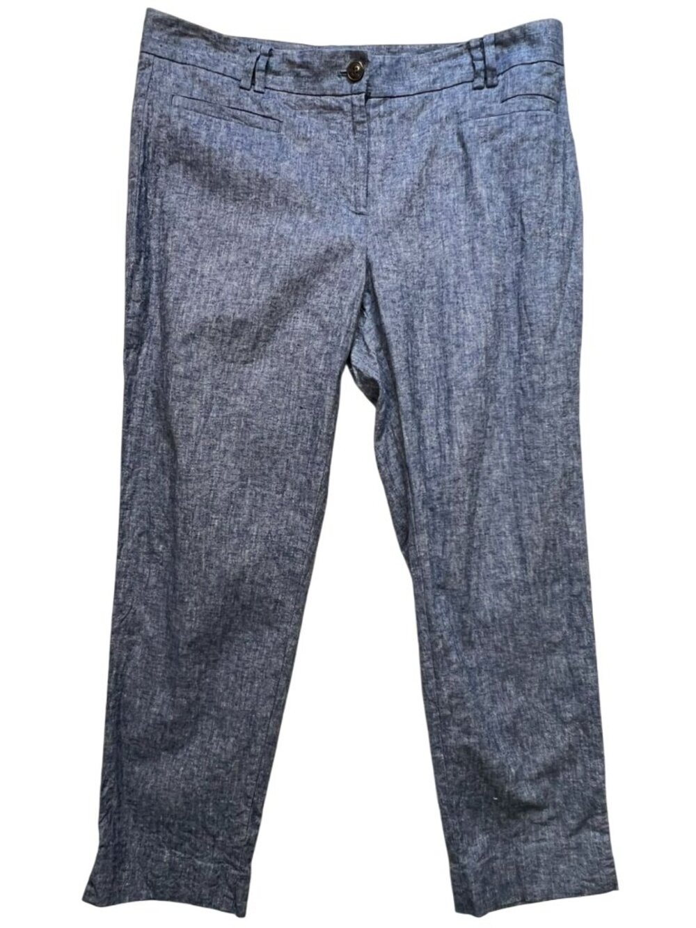 Ann Taylor Women's Straight Leg Chambray Pants Flat Front Stretch Size 8 Blue